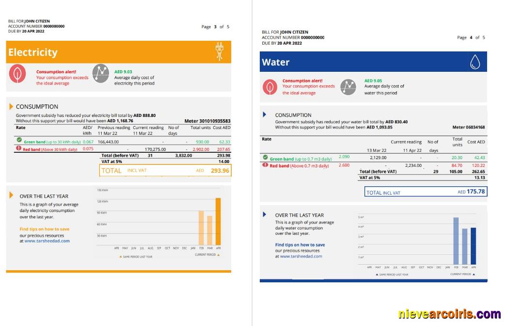 UAE Ajman Al Ain Distribution Co utility bill 5 pages 3 4